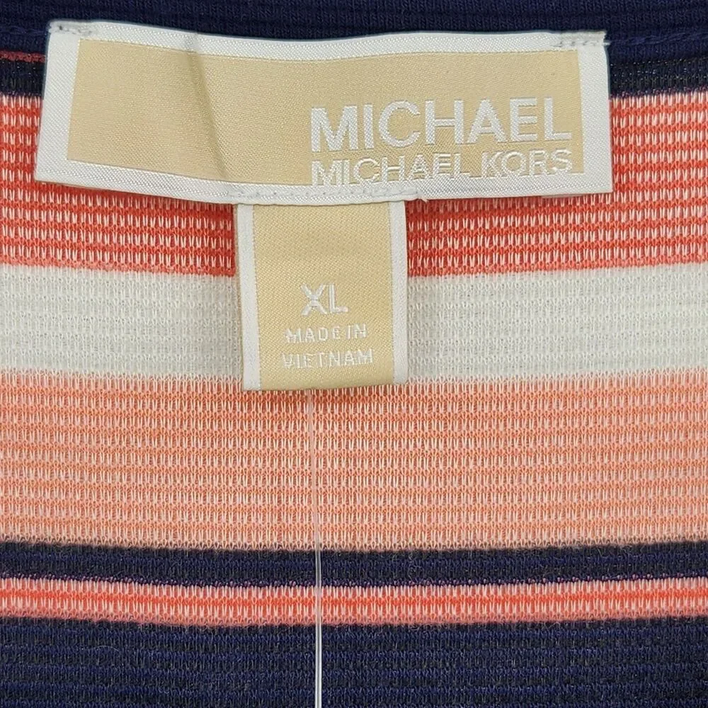Michael Kors Drop Waist Dress Size XL Pink Blue Stripes Flounce Ruffle Preppy